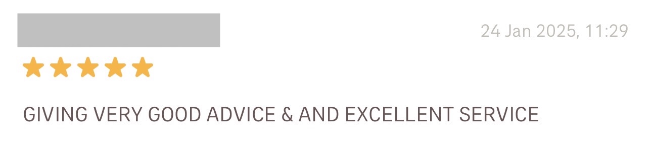 Five-star review: very good advice and excellent service
